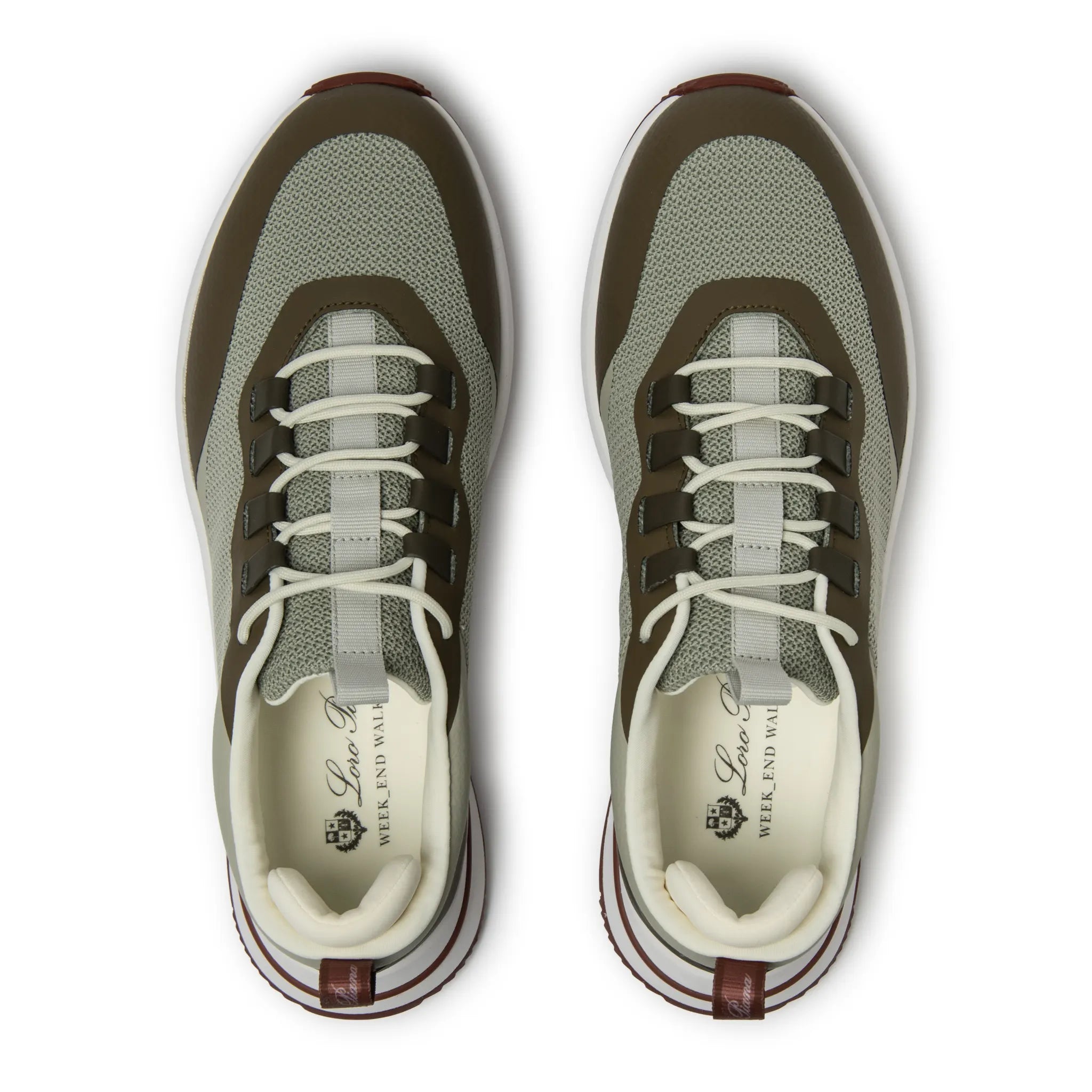 Upper View of Loro Piana Week End Walk Frost Dark Green Linen Mesh Sneaker FAM1718_F7X9